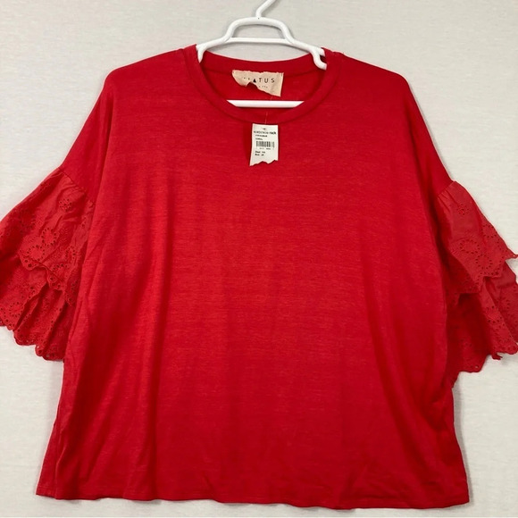 New Hiatus Red Round Neck Stretch Lace Tiered Flare Sleeve Top size 2X - Picture 1 of 10